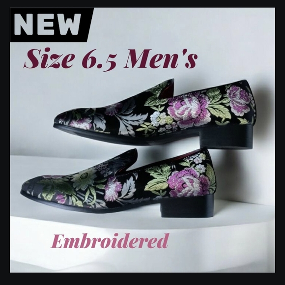 🌸🌿NEW Floral Embroidered Men's Loafers - Picture 3 of 16